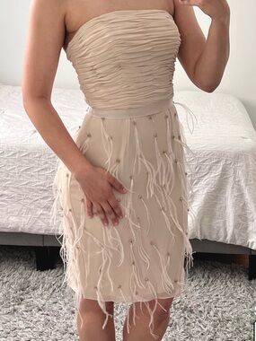 Chetta B Strapless Feather-Trim Cocktail Dress